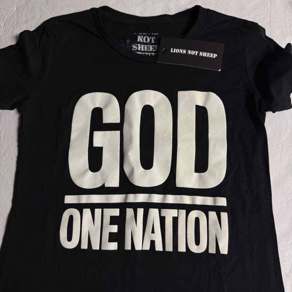 Lions Not Sheep God One Nation Graphic T-Shirt Black XS NEW